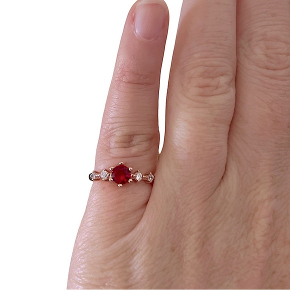 Rose Gold Elegant Red Ruby Stone Ring - Picture 2 of 9